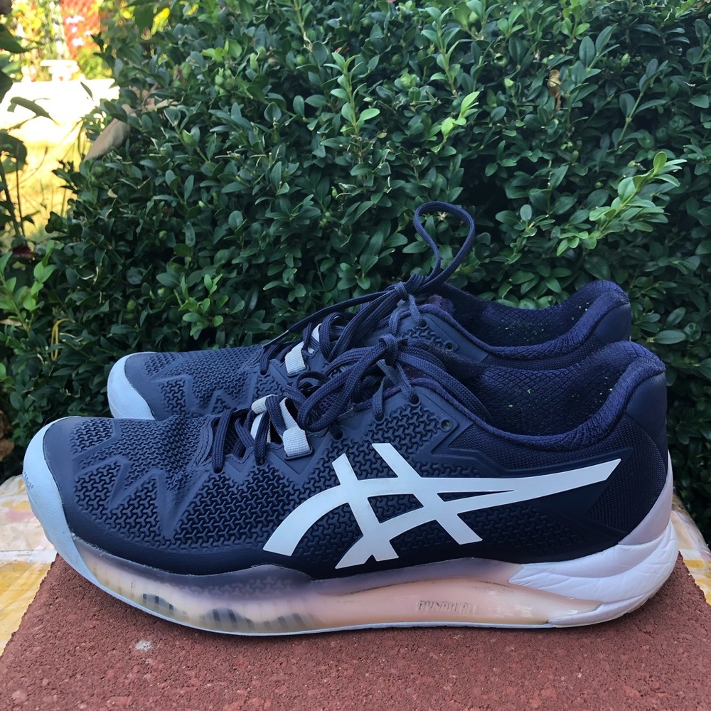 Asics Women’s Black Navy Athletic Shoes with White Logo Sneakers Sz 9.5